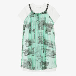 DKNY-Teen Girls White & Green 2-in-1 Dress | Childrensalon Outlet