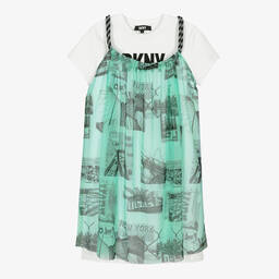 DKNY-Teen Girls White & Green 2-in-1 Dress | Childrensalon Outlet