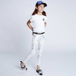 DKNY-Белые легинсы с переливающимися логотипами | Childrensalon Outlet