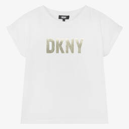 DKNY-تيشيرت قطن عضوي لون أبيض للمراهقات | Childrensalon Outlet