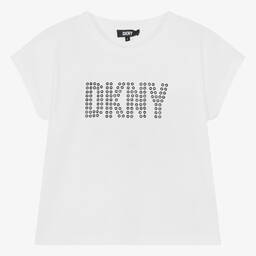 DKNY-تيشيرت قطن عضوي لون أبيض للمراهقات | Childrensalon Outlet