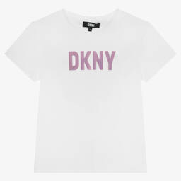 DKNY-Белая хлопковая футболка с розовым логотипом | Childrensalon Outlet