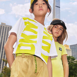 DKNY-Teen Girls White & Yellow Logo T-Shirt | Childrensalon Outlet