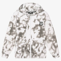 DKNY-توب هودي تينز قطن جيرسي لون رمادي وأبيض | Childrensalon Outlet