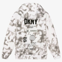 DKNY-توب هودي تينز قطن جيرسي لون رمادي وأبيض | Childrensalon Outlet