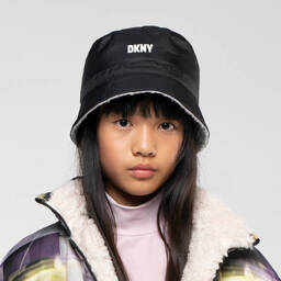 DKNY-Teen Reversible Black Sherpa Bucket Hat | Childrensalon Outlet