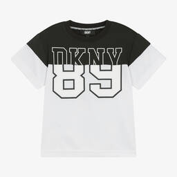 DKNY-White & Black Mesh Jersey T-Shirt | Childrensalon Outlet