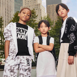 DKNY-شورت قطن جيرسي لون رمادي وأبيض | Childrensalon Outlet