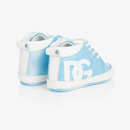 دولتشي آند غابانا-حذاء جلد لون أزرق وأبيض لمرحلة قبل المشي | Childrensalon Outlet