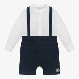 Dolce & Gabbana-Baby Boys Blue & White Linen Shortie | Childrensalon Outlet