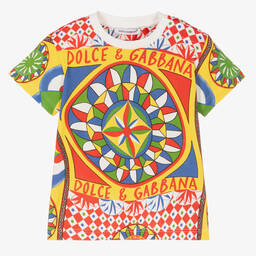 Dolce & Gabbana-Желтая хлопковая футболка с принтом Carretto | Childrensalon Outlet
