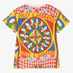 Dolce & Gabbana-Желтая хлопковая футболка с принтом Carretto | Childrensalon Outlet
