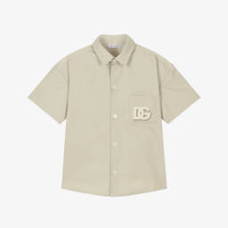 Dolce & Gabbana-Beige Boys Logo Cotton Summer Shirt | Childrensalon Outlet