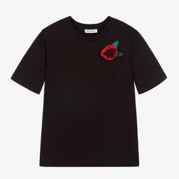 Dolce & Gabbana-Black 3D Rose T-Shirt | Childrensalon Outlet