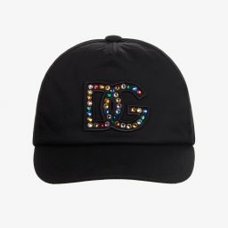 Dolce & Gabbana-Black Crystal DG Logo Cap | Childrensalon Outlet