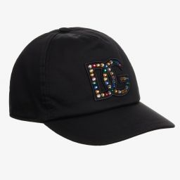 Dolce & Gabbana-Black Crystal DG Logo Cap | Childrensalon Outlet