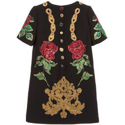 Dolce & Gabbana-Black Embellished Rose Dress | Childrensalon Outlet
