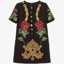 Dolce & Gabbana-Black Embellished Rose Dress | Childrensalon Outlet