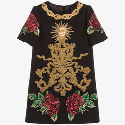 Dolce & Gabbana-Black Embellished Rose Dress | Childrensalon Outlet