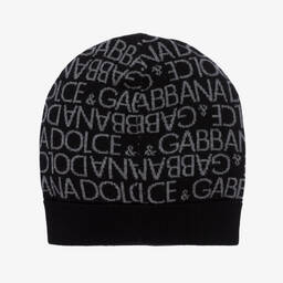 Dolce & Gabbana-Черно-серая шерстяная шапка-бини | Childrensalon Outlet