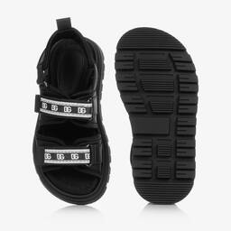 Dolce & Gabbana-Black Leather Crossover DG Logo Sandals | Childrensalon Outlet