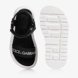 Dolce & Gabbana-Black Leather Logo Sandals | Childrensalon Outlet