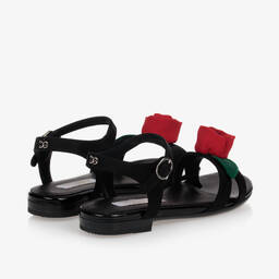Dolce & Gabbana-Черные сандалии с красными розами | Childrensalon Outlet