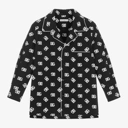 Dolce & Gabbana-Черно-белая хлопковая рубашка с принтом DG | Childrensalon Outlet