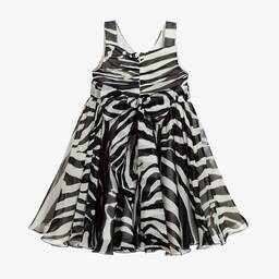 دولتشي آند غابانا-فستان حرير شيفون لون أسود وأبيض | Childrensalon Outlet