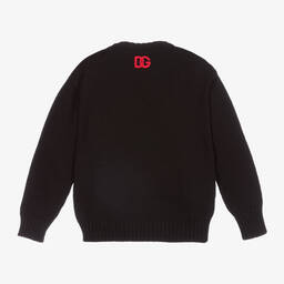 دولتشي آند غابانا-كنزة صوف مطرز لون أسود وأحمر للبنات | Childrensalon Outlet