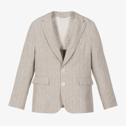  دولتشي آند غابانا-بليزر مقلم كتان لون بيج للأولاد | Childrensalon Outlet