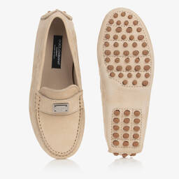 Dolce & Gabbana-Boys Beige Suede Leather Moccasins | Childrensalon Outlet