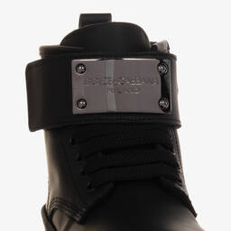 دولتشي آند غابانا-بوت للكاحل جلد لون أسود للأولاد | Childrensalon Outlet