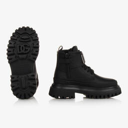 دولتشي آند غابانا-بوت للكاحل جلد لون أسود للأولاد | Childrensalon Outlet