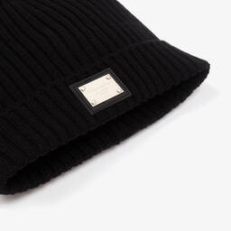 Dolce & Gabbana-Черная вязаная шапка-бини в рубчик | Childrensalon Outlet