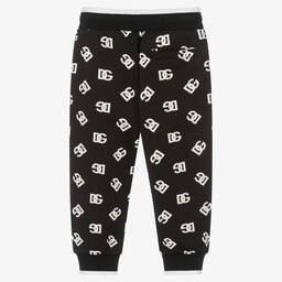 Dolce & Gabbana-Черно-белые хлопковые джоггеры с принтом DG | Childrensalon Outlet
