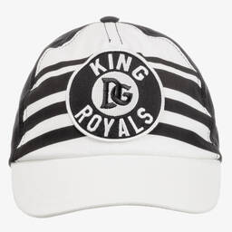 Dolce & Gabbana-كاب لوغو قطن لون أسود و عاجي للأولاد | Childrensalon Outlet