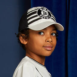 Dolce & Gabbana-كاب لوغو قطن لون أسود و عاجي للأولاد | Childrensalon Outlet