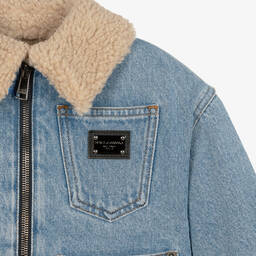 Dolce & Gabbana-Boys Blue Denim Faux Shearling Jacket | Childrensalon Outlet