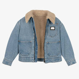 Dolce & Gabbana-Boys Blue Denim Faux Shearling Jacket | Childrensalon Outlet