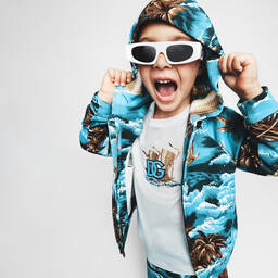 Dolce & Gabbana-Синяя худи на молнии с гавайским принтом | Childrensalon Outlet