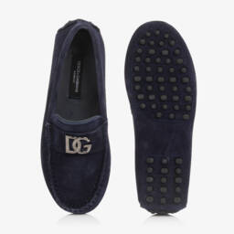 Dolce & Gabbana-Boys Blue Suede Moccasins | Childrensalon Outlet
