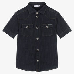 Dolce & Gabbana-Boys Dark Blue Denim Logo Shirt | Childrensalon Outlet