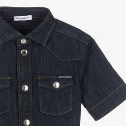 Dolce & Gabbana-Boys Dark Blue Denim Logo Shirt | Childrensalon Outlet