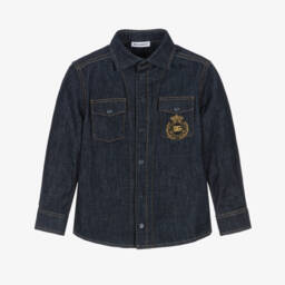 Dolce & Gabbana-Boys Denim Crest Shirt in Sky | Childrensalon Outlet
