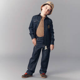 Dolce & Gabbana-Boys Denim Crest Shirt in Sky | Childrensalon Outlet