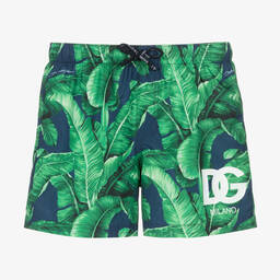 Dolce & Gabbana-Boys Green Banana Leaf Swim Shorts | Childrensalon Outlet
