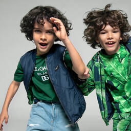 Dolce & Gabbana-Boys Green Cotton Crossover DG T-Shirt | Childrensalon Outlet