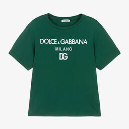 Dolce & Gabbana-Boys Green Cotton Crossover DG T-Shirt | Childrensalon Outlet