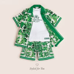 Dolce & Gabbana-Boys Green Cotton Print Bermudas | Childrensalon Outlet